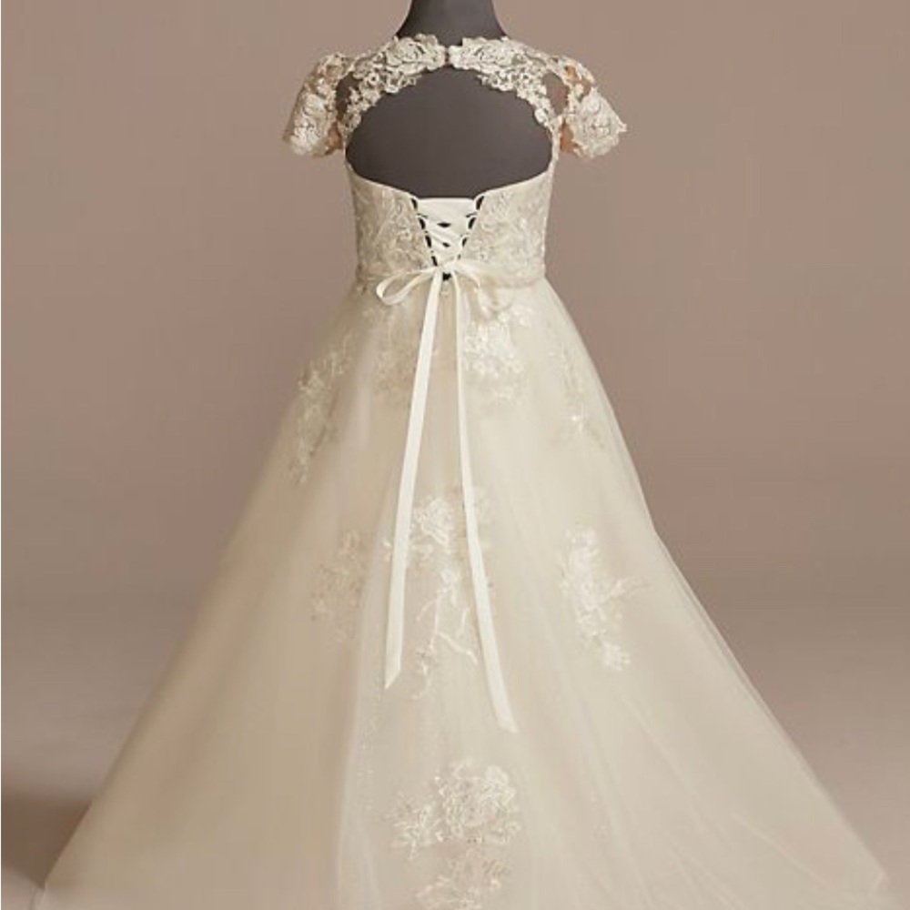 David's Bridal Ivory Lace Kids Formal Dress